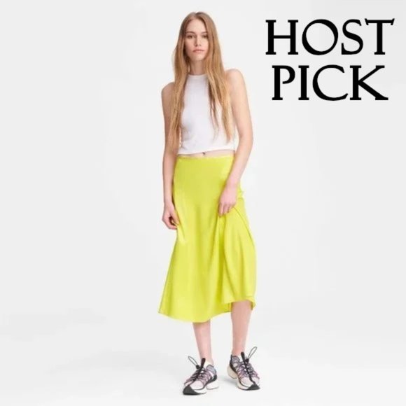 NWT Rag & Bone lime green silk midi skirt, 6 - Picture 1 of 11